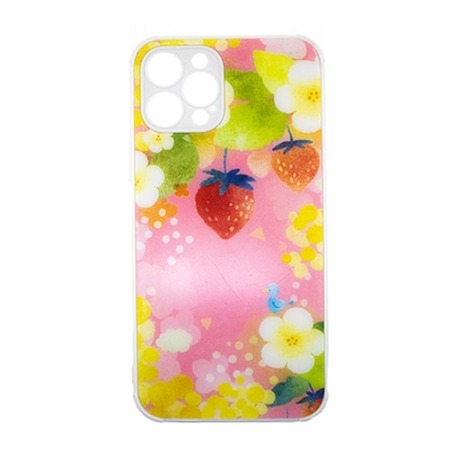 Θήκη Πλάτης Σιλικόνης για Iphone 12 Pro 5G - Χρώμα: Ροζ Με Φραουλίτσες