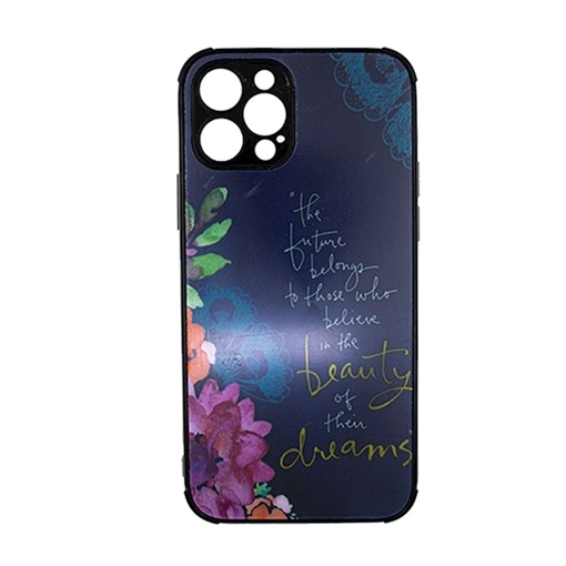 Picture of Silicone Back Cover For Iphone 12 Pro 5G - Color: Dark Blue With Flowers