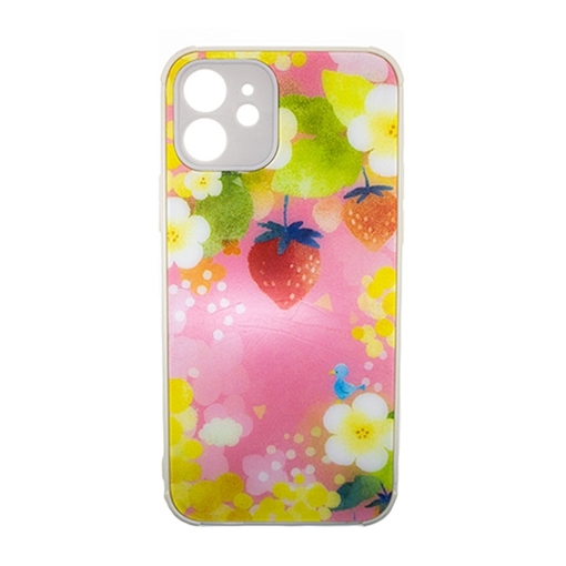 Θήκη Πλάτης Σιλικόνης για Iphone 12 5G - Χρώμα: Ροζ Με Φραουλίτσες