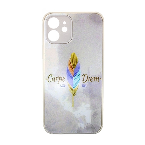Picture of Silicone Back Cover For Iphone 12 5G - Color: White With A Colorful Feather 