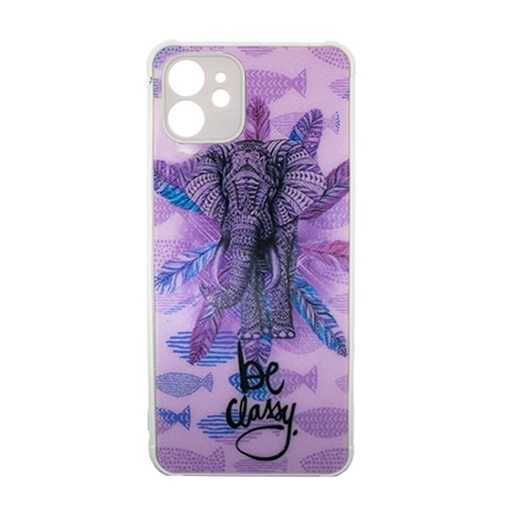 Picture of Silicone Back Case for iPhone 11 - Color: Purple With Elephant