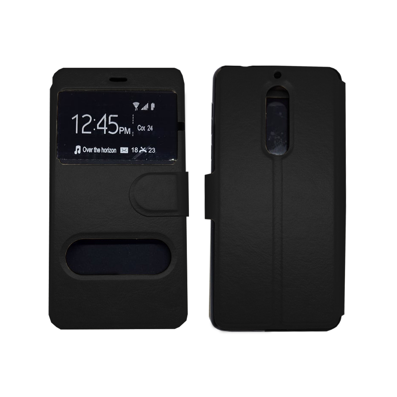 Θήκη Βιβλίο Με Διπλό Παράθυρο για Nokia 5 - Χρώμα: Μαύρο