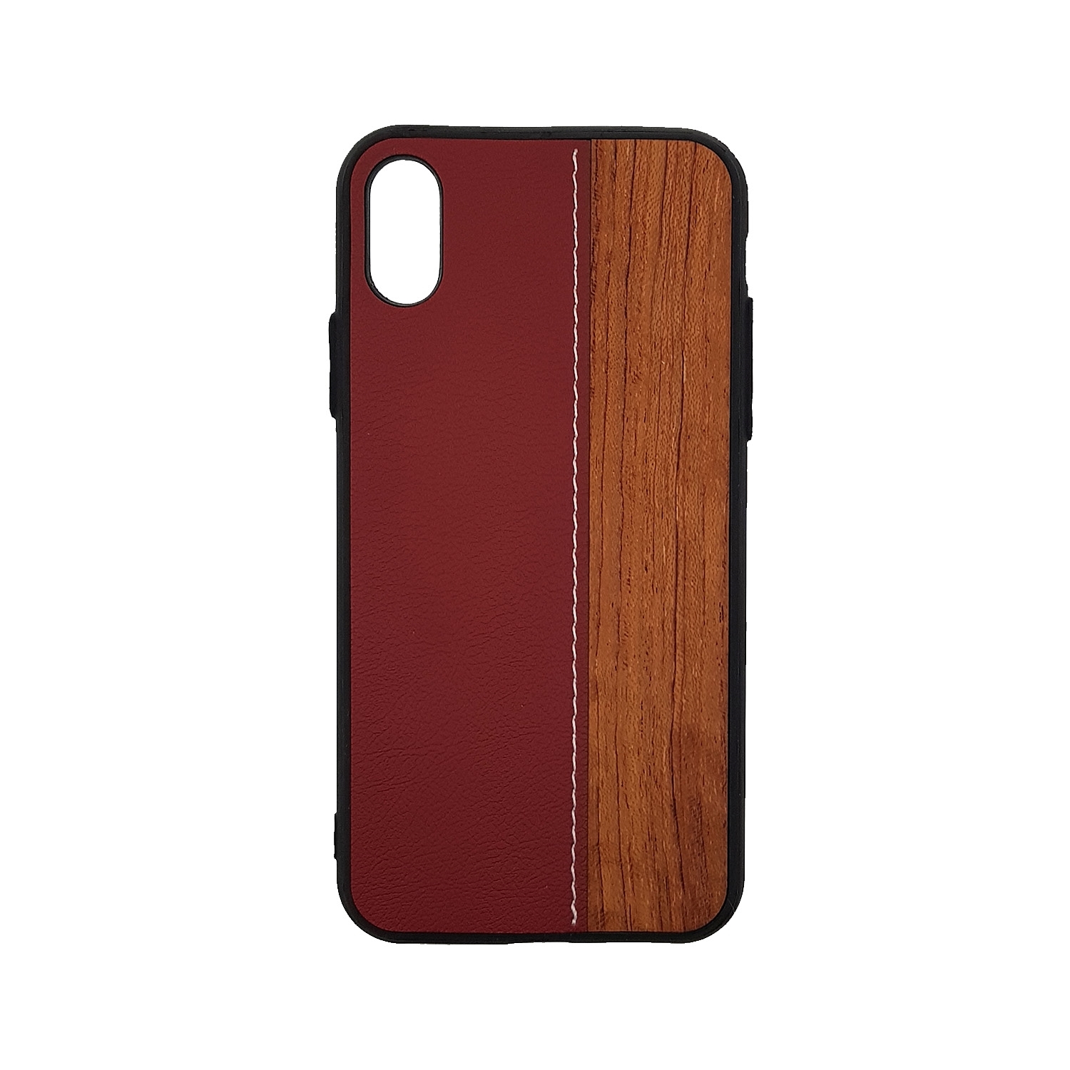 Θήκη Πλάτης Wood Leather για Apple iPhone X/Xs - Χρώμα: Κόκκινο