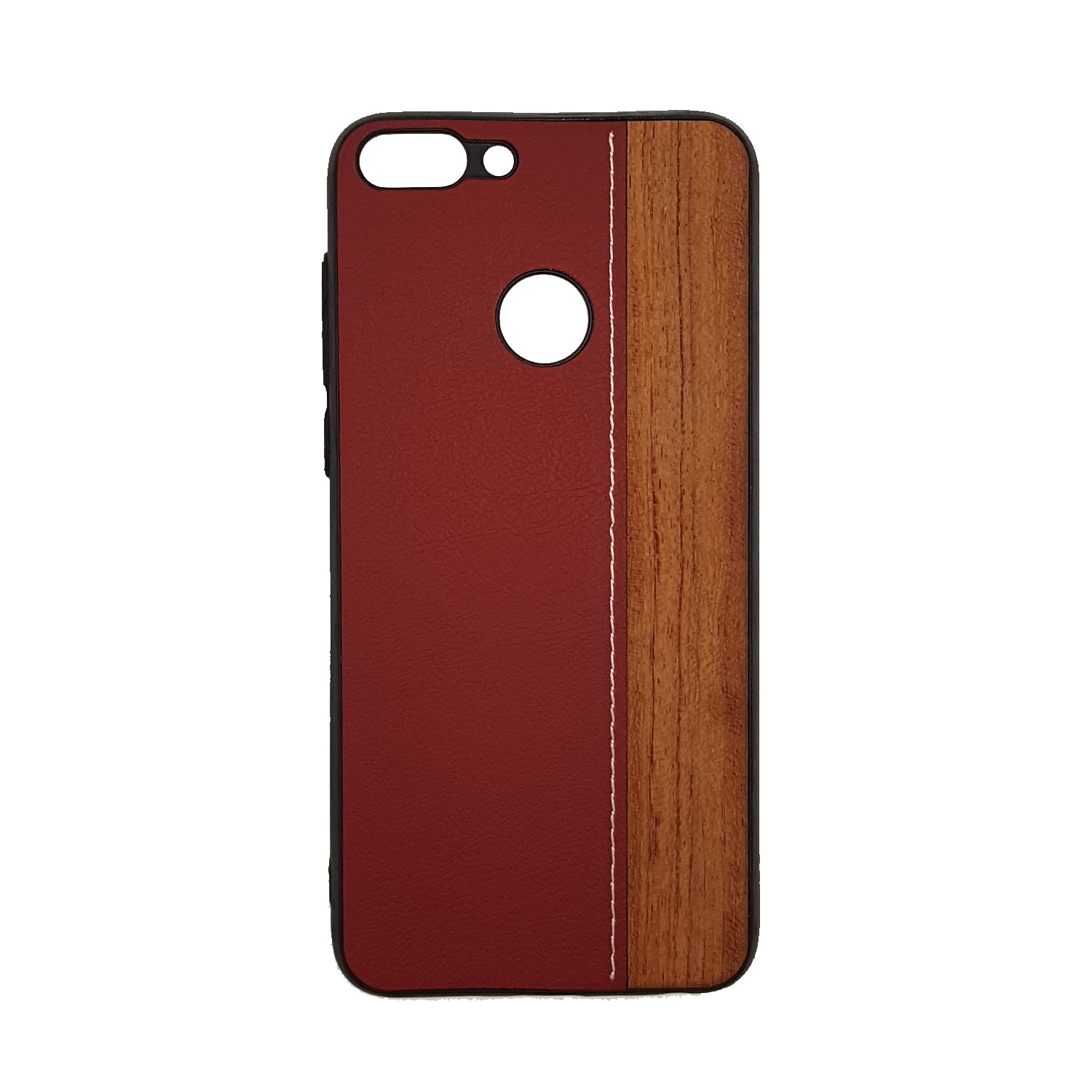 Θήκη Πλάτης Wood Leather για Huawei P Smart 2018 - Χρώμα: Κόκκινο