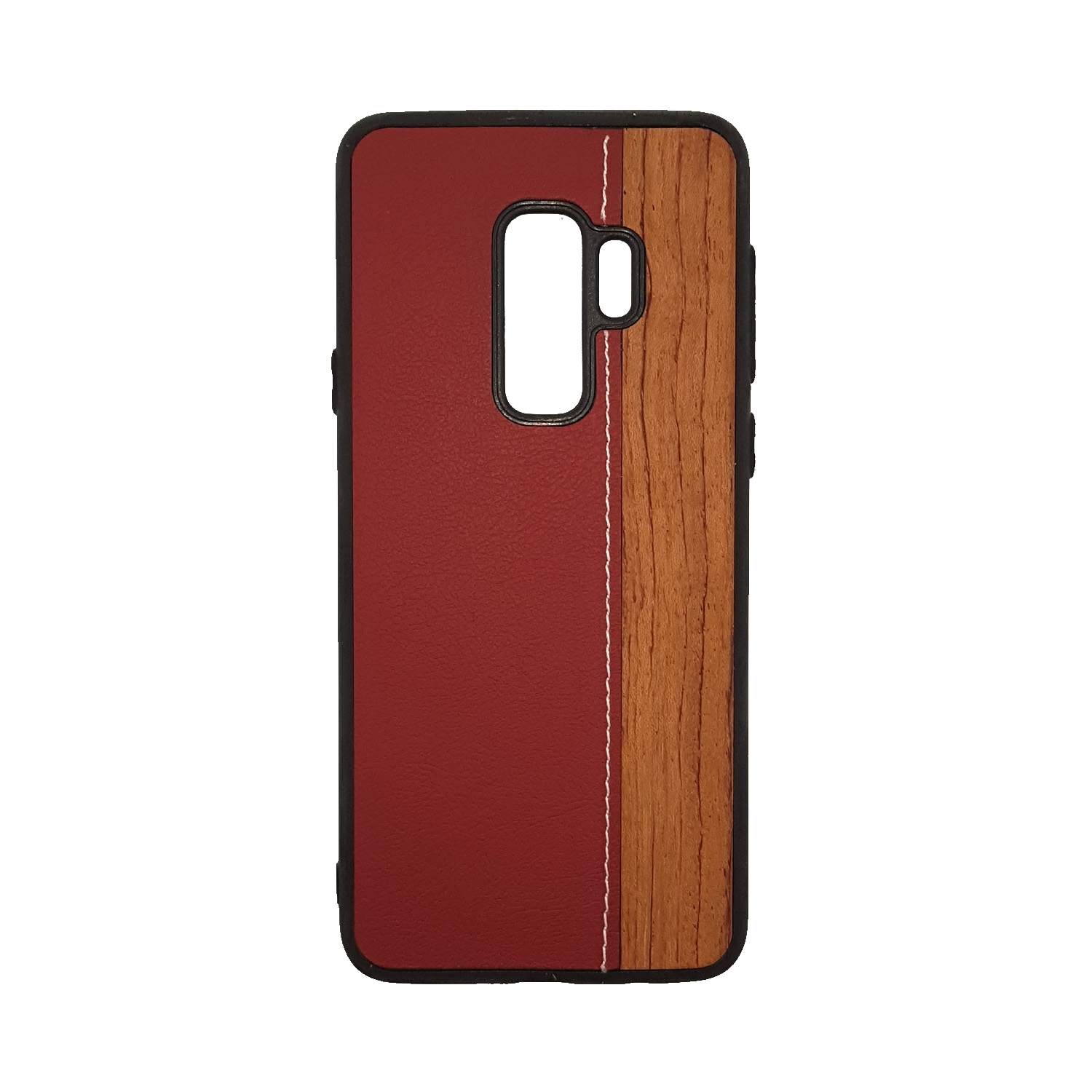 Θήκη Πλάτης Wood Leather για Samsung G965F Galaxy S9 Plus - Χρώμα: Κόκκινο
