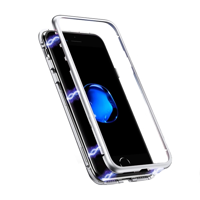 Μαγνητική Θήκη Detachable Metal Frame με Πίσω Όψη από Tempered Glass για Xiaomi Redmi Note 5 Pro - Χρώμα: Ασημί - Άσπρο