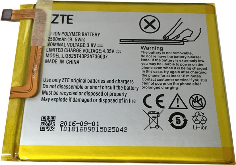 Μπαταρία ZTE Li3825T43P3h736037 για Blade V7/V7 Lite/A2 - 2500 mAh Bulk