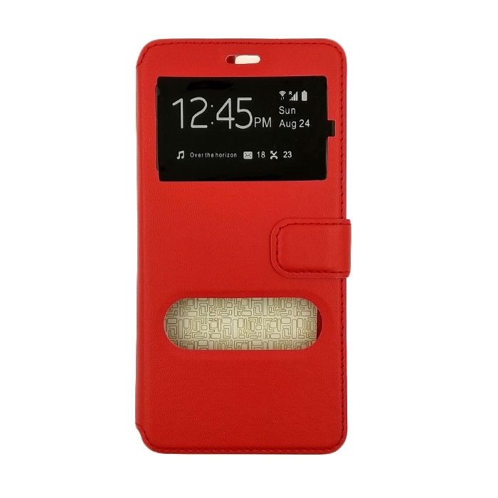 Θήκη Βιβλίο Stand με Διπλό Παράθυρο για Huawei Honor V8 - Χρώμα: Κόκκινο
