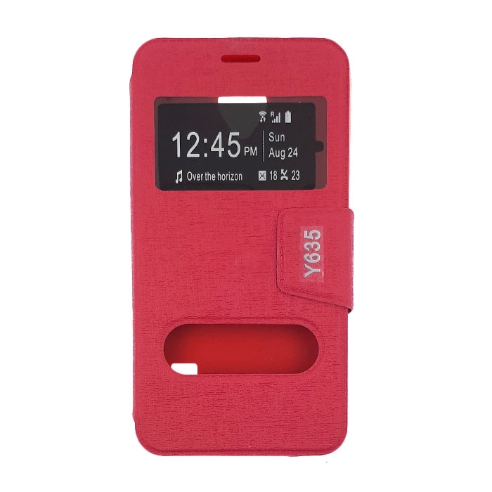 Θήκη Βιβλίο Stand με Διπλό Παράθυρο για Huawei Ascend Y635 - Χρώμα: Βαθύ Ροζ
