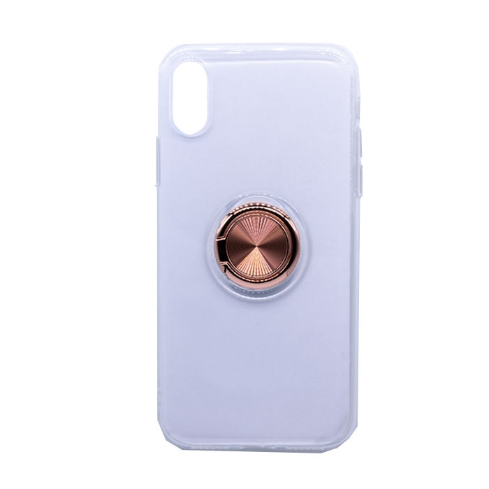 Θήκη Πλάτης Σιλικόνης με Finger Ring για iPhone X / XS - Χρώμα: Χρυσό - Ροζ