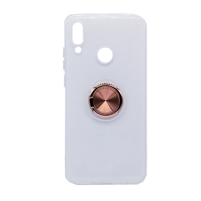 Θήκη Πλάτης Σιλικόνης με Finger Ring για Huawei P Smart 2019 - Χρώμα: Χρυσό - Ροζ