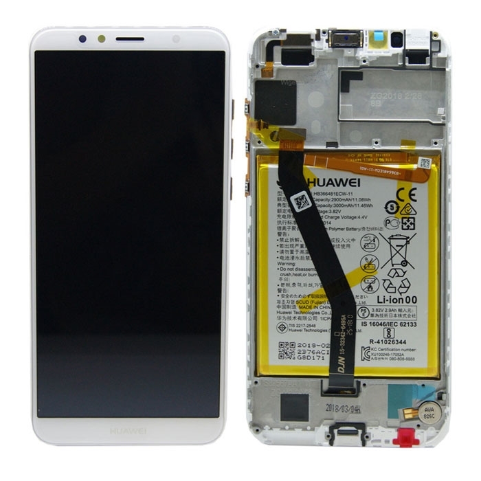 Γνήσια Οθόνη LCD με Μηχανισμό Αφής και Πλαίσιο ( χωρις Μπαταρία ) για Huawei Y6 2018 (Service Pack) 02351WLK - Χρώμα: Λευκό