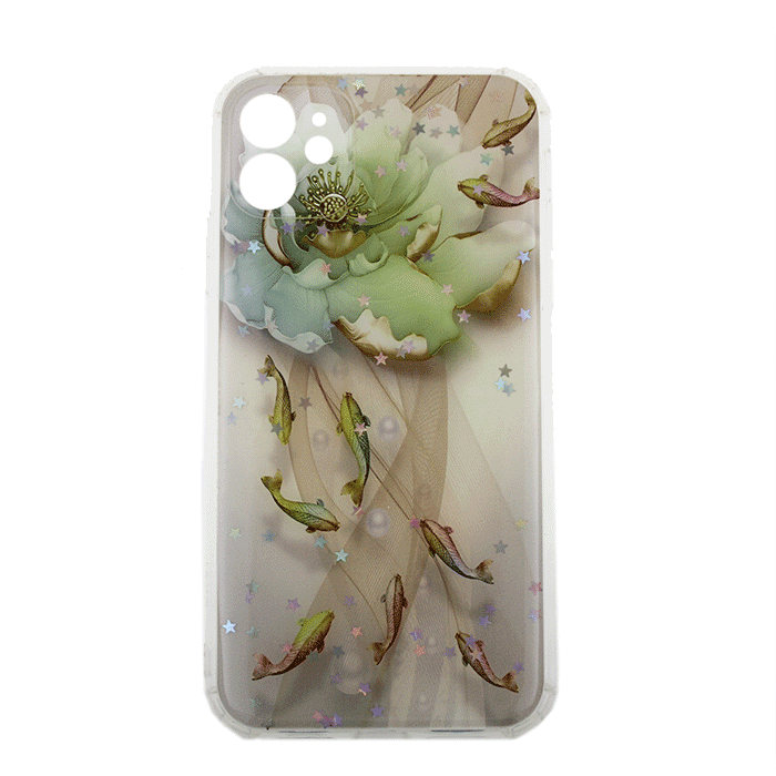 Θήκη Πλάτης Σιλικόνης για iPhone 11 - Σχέδιο: Πράσινο λουλούδι με ψαράκια