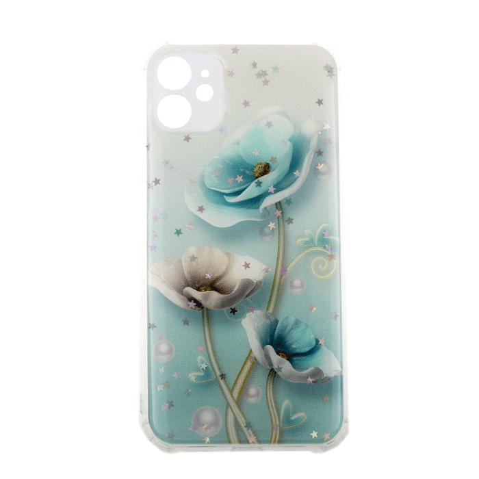 Θήκη Πλάτης Σιλικόνης για iPhone 11 - Σχέδιο: Μπλέ Λουλούδια
