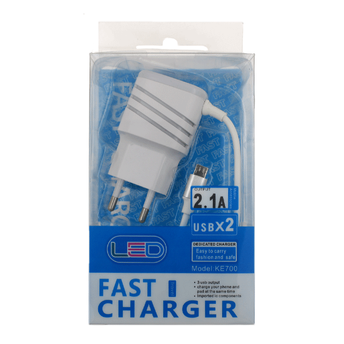 OEM LED-KE700 Φορτιστής με 2 Θύρες USB-A και Καλώδιο Φόρτισης Micro-USB 2.1 - Color: Λευκό
