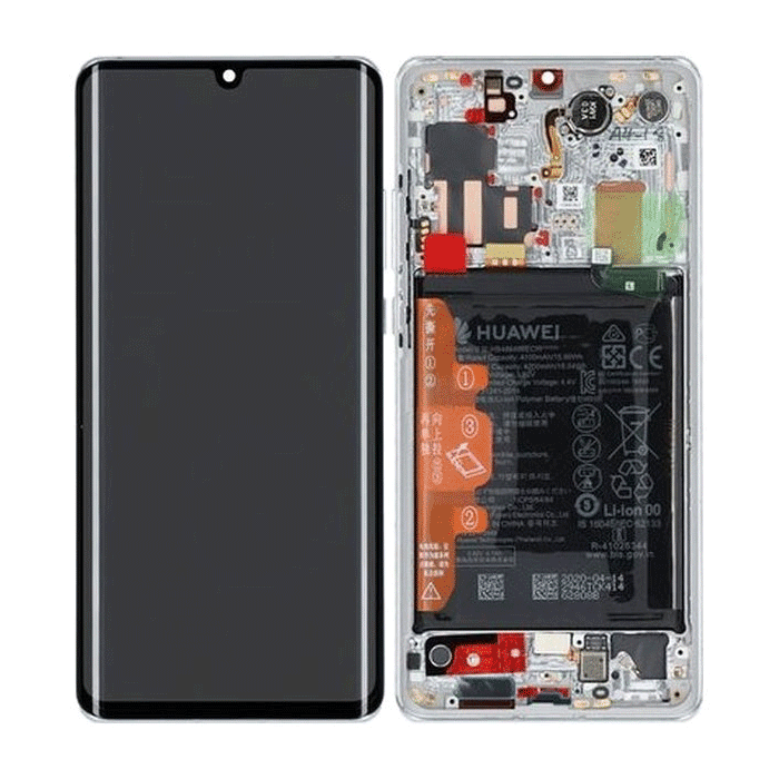 Γνήσια Οθόνη LCD με Μηχανισμό Αφής και Πλαίσιο με Μπαταρία για Huawei P30 Pro (Service Pack) 02353SBC - Χρώμα: Ασημί