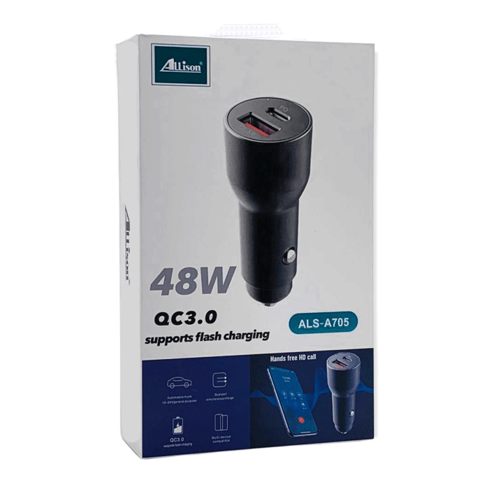 Φορτιστής Αυτοκινήτου Allison ALS-A705 48W QC3.0 Μαύρο