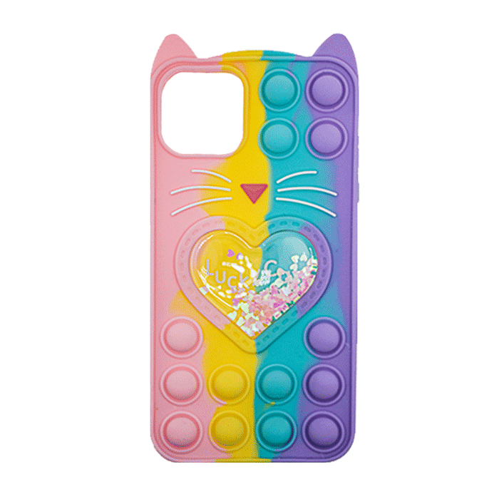 Θήκη Σιλικόνης με αυτάκια Colorful Bubbles για iPhone 13 Pro - Σχέδιο: Πολυχρώμη Καρδούλα (κοραλί - Ανοιχτό Μωβ)