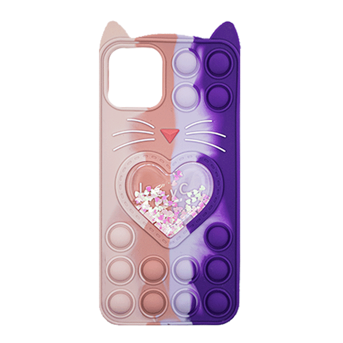 Θήκη Σιλικόνης με αυτάκια Colorful Bubbles για iPhone 12 Pro Max - Σχέδιο: Πολυχρώμη Καρδούλα (Ροζ - Μωβ)