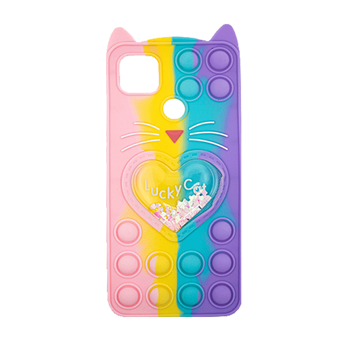 Θήκη Σιλικόνης με αυτάκια Colorful Bubbles για Xiaomi Redmi 9C - Σχέδιο: Πολυχρώμη Καρδούλα (κοραλί - Ανοιχτό Μωβ)