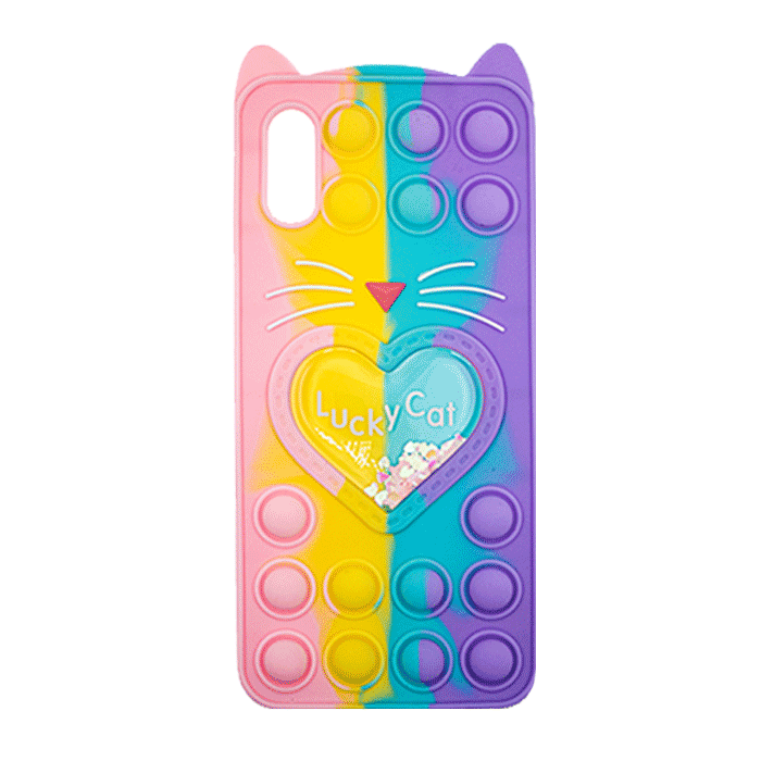Θήκη Σιλικόνης με αυτάκια Colorful Bubbles για Xiaomi Redmi 9A/9i/9AT- Σχέδιο: Πολυχρώμη Καρδούλα (κοραλί - Ανοιχτό Μωβ)
