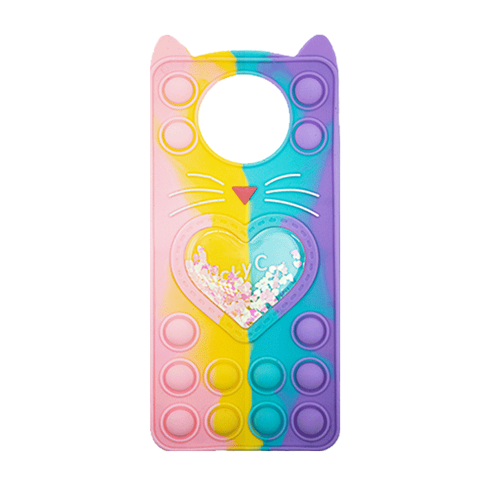 Θήκη Σιλικόνης με αυτάκια Colorful Bubbles για Xiaomi Poco X3 - Σχέδιο: Πολυχρώμη Καρδούλα (κοραλί - Ανοιχτό Μωβ)