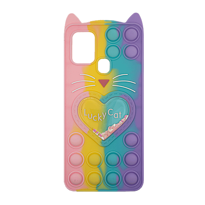 Θήκη Σιλικόνης με αυτάκια Colorful Bubbles για Samsung Galaxy A21S - Σχέδιο: Πολυχρώμη Καρδούλα (κοραλί - Ανοιχτό Μωβ)