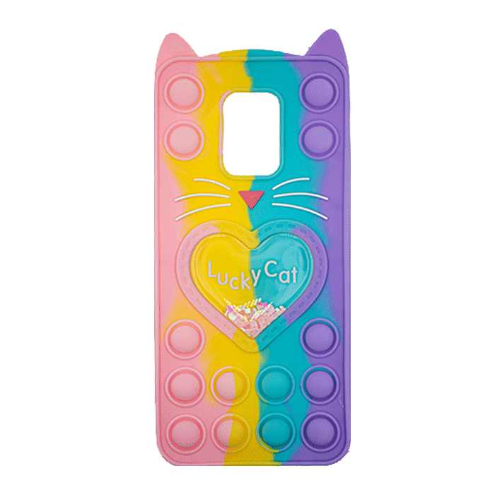 Θήκη Σιλικόνης με αυτάκια Colorful Bubbles για Xiaomi Redmi Note 9s - Σχέδιο: Πολυχρώμη Καρδούλα (κοραλί - Ανοιχτό Μωβ)