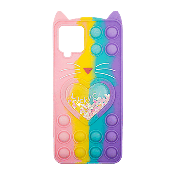 Θήκη Σιλικόνης με αυτάκια Colorful Bubbles για Samsung Galaxy A12 - Σχέδιο: Πολυχρώμη Καρδούλα (κοραλί - Ανοιχτό Μωβ)