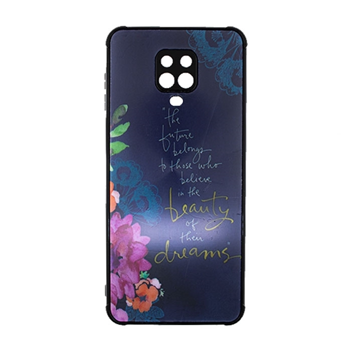 Θήκη Πλάτης Σιλικόνης για Xiaomi Redmi Note 9S / 9 Pro - Χρώμα: Ναυτικό Μπλε Με Λουλουδάκια