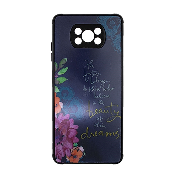 Θήκη Πλάτης Σιλικόνης για Xiaomi Poco X3 Pro - Χρώμα: Ναυτικό Μπλε Με Λουλουδάκια