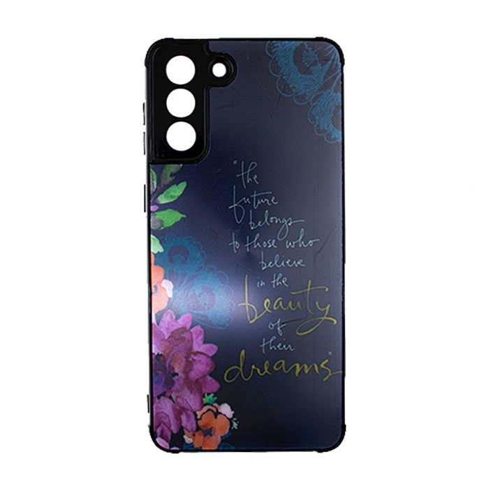 Θήκη Πλάτης Σιλικόνης για Samsung Galaxy S21 Plus - Χρώμα: Ναυτικό Μπλε με Λουλουδάκια