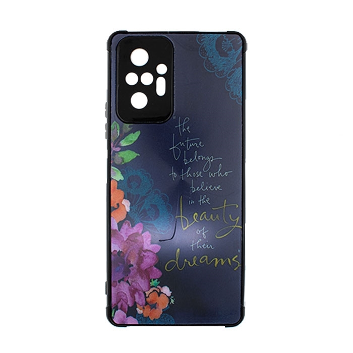 Θήκη Πλάτης Σιλικόνης για Xiaomi Redmi Note 10 Pro - Χρώμα: Ναυτικό Μπλε με Λουλουδάκια