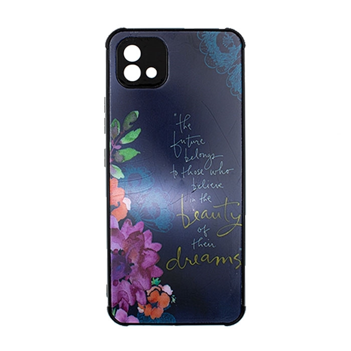 Θήκη Πλάτης Σιλικόνης για Realme C11 2021 - Χρώμα: Ναυτικό Μπλε με Λουλουδάκια