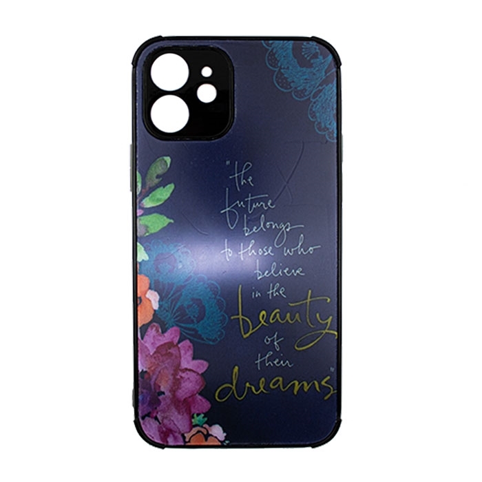 Θήκη Πλάτης Σιλικόνης για iPhone 12 5G - Χρώμα: Ναυτικό Μπλε Με Λουλουδάκια