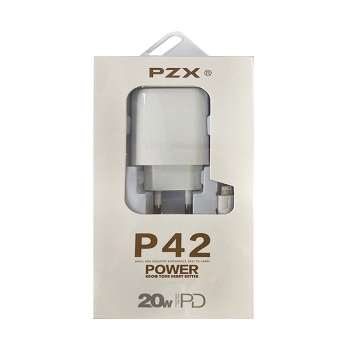 PZX P42 Φορτιστής SmartPhone με 2 θύρες USB/Type-C και καλώδιο Από Type-C σε iPhone 20W - Χρώμα: Λευκό