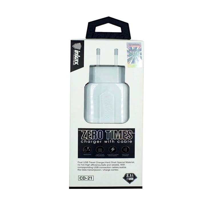 inkax- CD-21 Φορτιστής με 2 usb θυρές USB 2.1A / Lightning USB Kαλώδιο - Χρώμα: Λεύκο