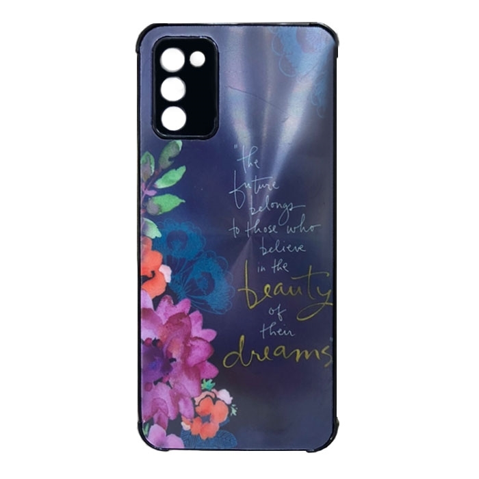 Θήκη Πλάτης Σιλικόνης για Samsung Galaxy A03S - Χρώμα: Ναυτικό Μπλε Με Λουλουδάκια