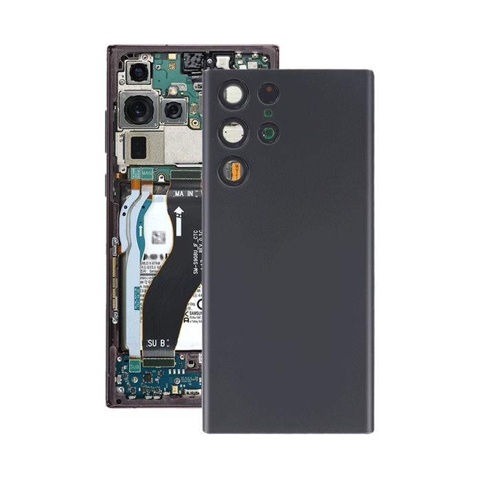 Πίσω Καπάκι με Τζαμακι Καμερας για Samsung Galaxy S22 Ultra 5G (S908B) - Χρώμα: Μαύρο