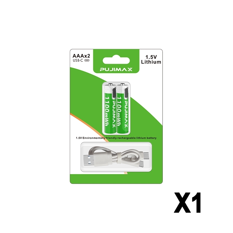 Επαναφορτιζόμενη μπαταρία PUJIMAX Type-C 1,5 V AAA Li-ion - 1100 mAh (2 τεμάχια)