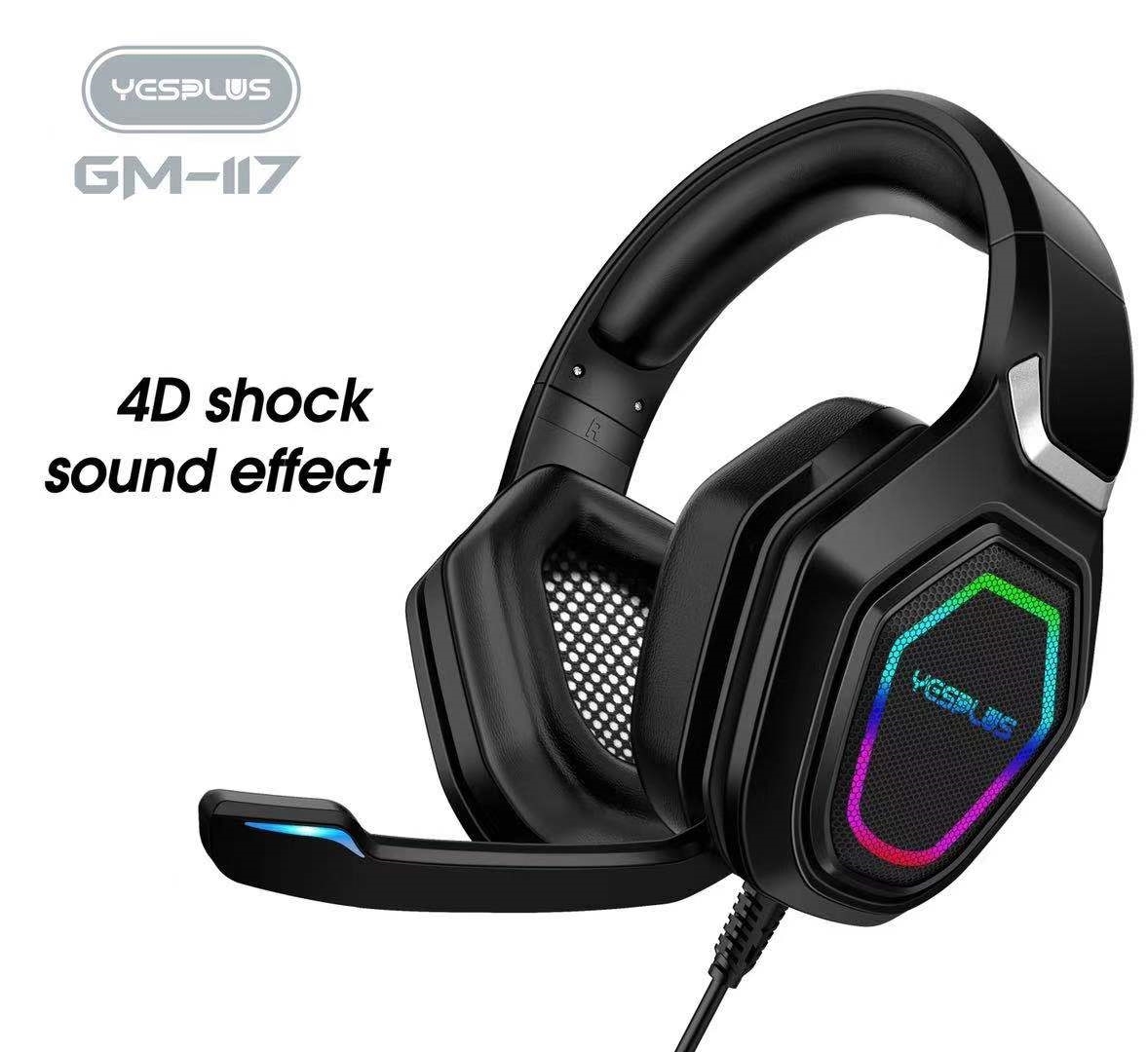 YESPLUS GM-117 RGB LIGHT 3.5mm JACK GAMING HEADPHONES WITH MICROPHONES - BLACK