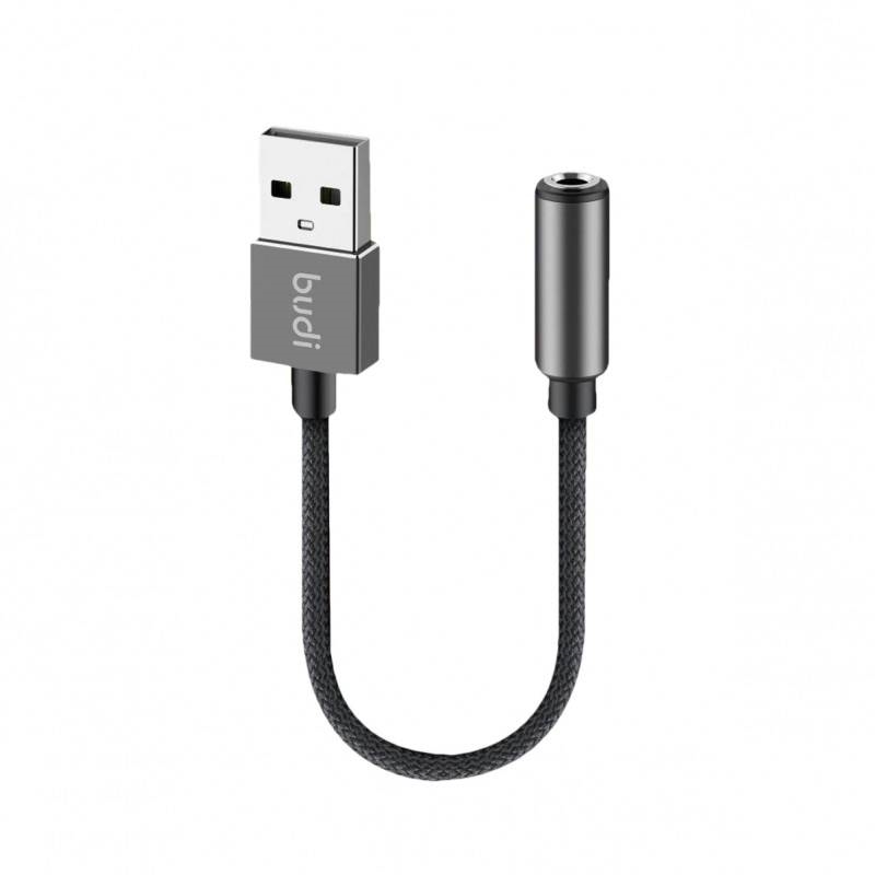 Budi DC106B - Καλώδιο AUX USB-A έως 3,5mm Jack 11cm - Μαύρο