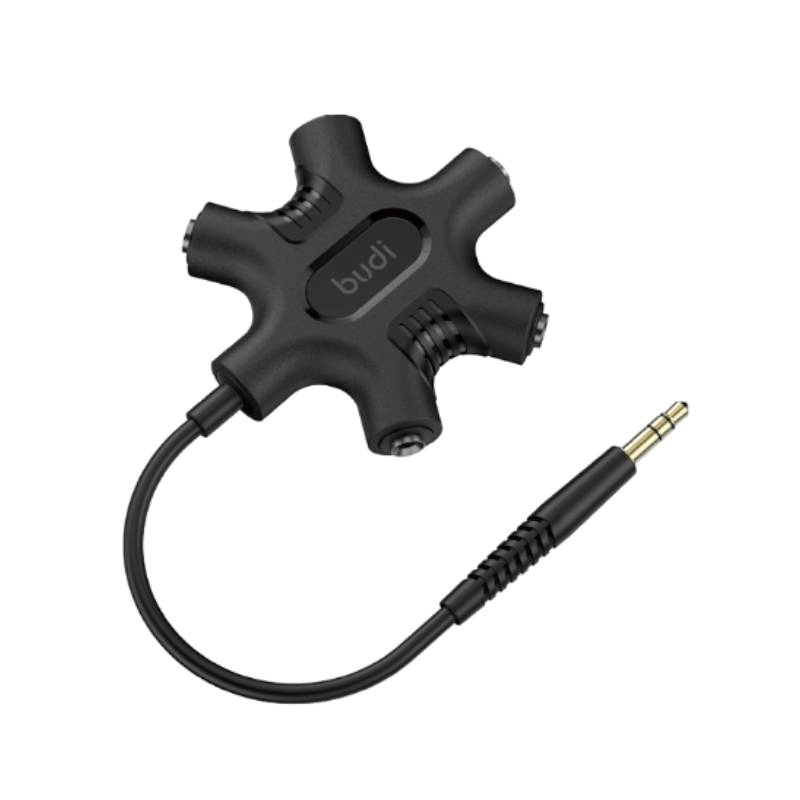 Budi DC123B 5in1 Καλώδιο 1x 3.5mm male - 5x 3.5mm female 0.2m - Μαύρο