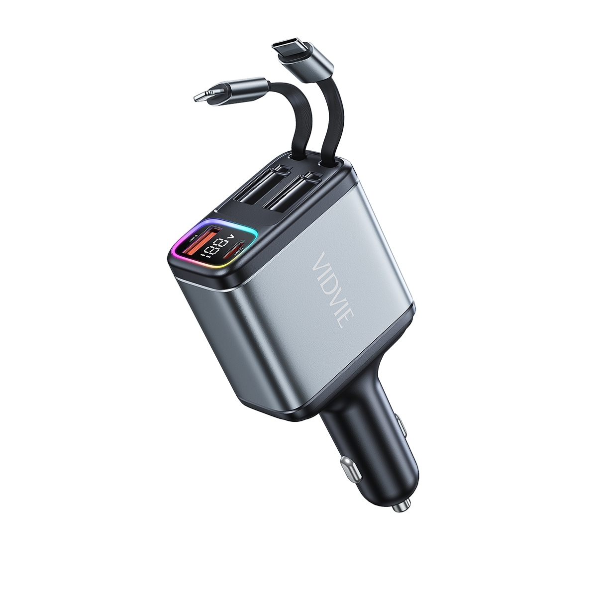 Vidvie CC539 117W Φορτιστής Αυτοκινήτου με 27W Θύρα USB-A Και 27W Θύρα USB Type-C με 60W καλώδιο Type-C Και 27W καλώδιο Lightning - Μαύρο