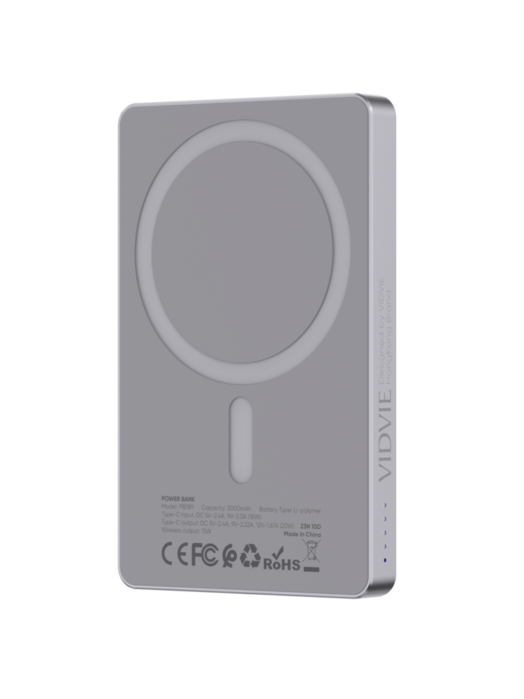 Vidvie PB789 Power Bank 5000 mAh 20W Μαγνητική ασύρματη φόρτισης- Γκρί