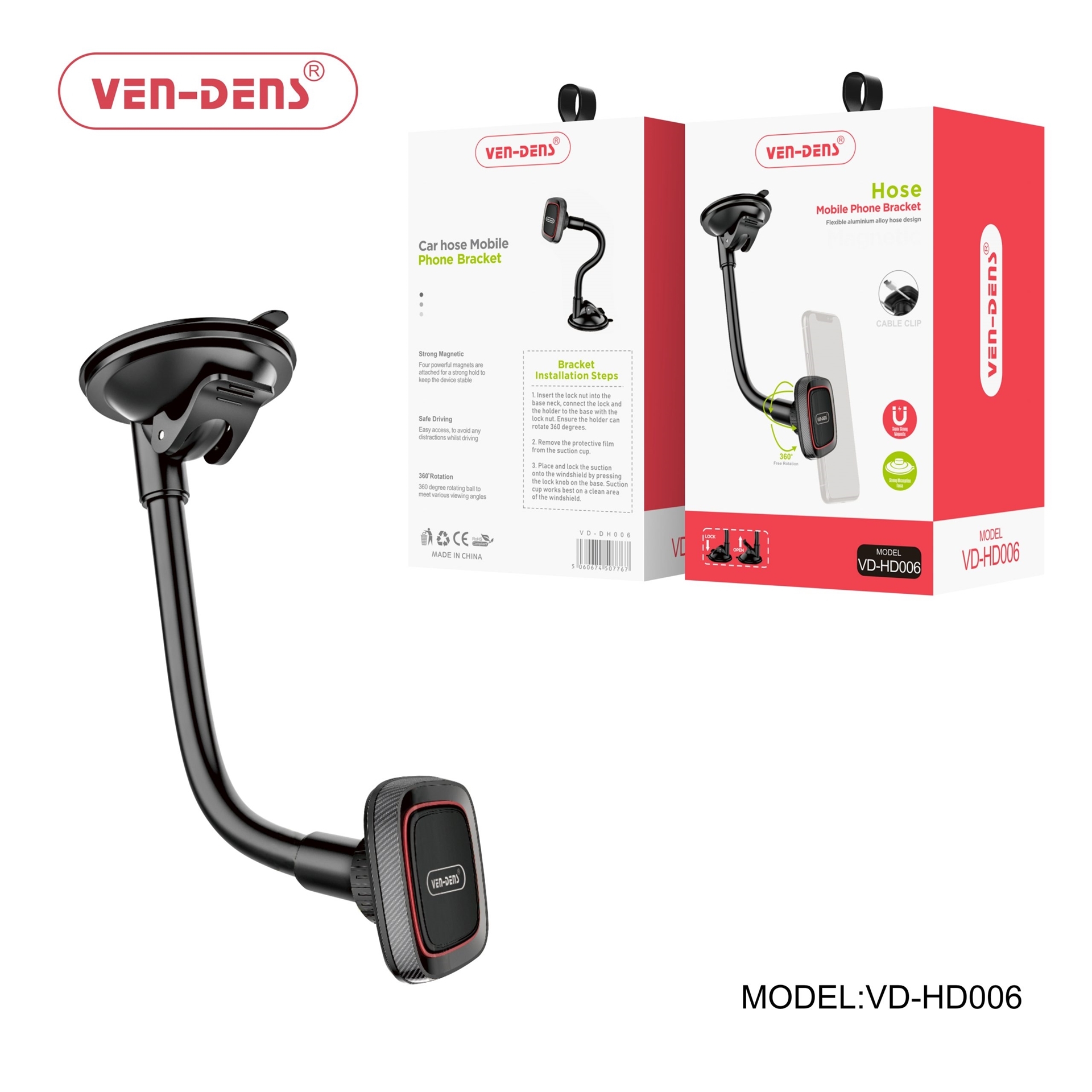 VEN-DENS VD-HD006 Βάση Κινητού Αυτοκινήτου Ισχυρό Μαγνητικό με κλιπ εξαερισμού 360 περιστροφής - Μαύρο