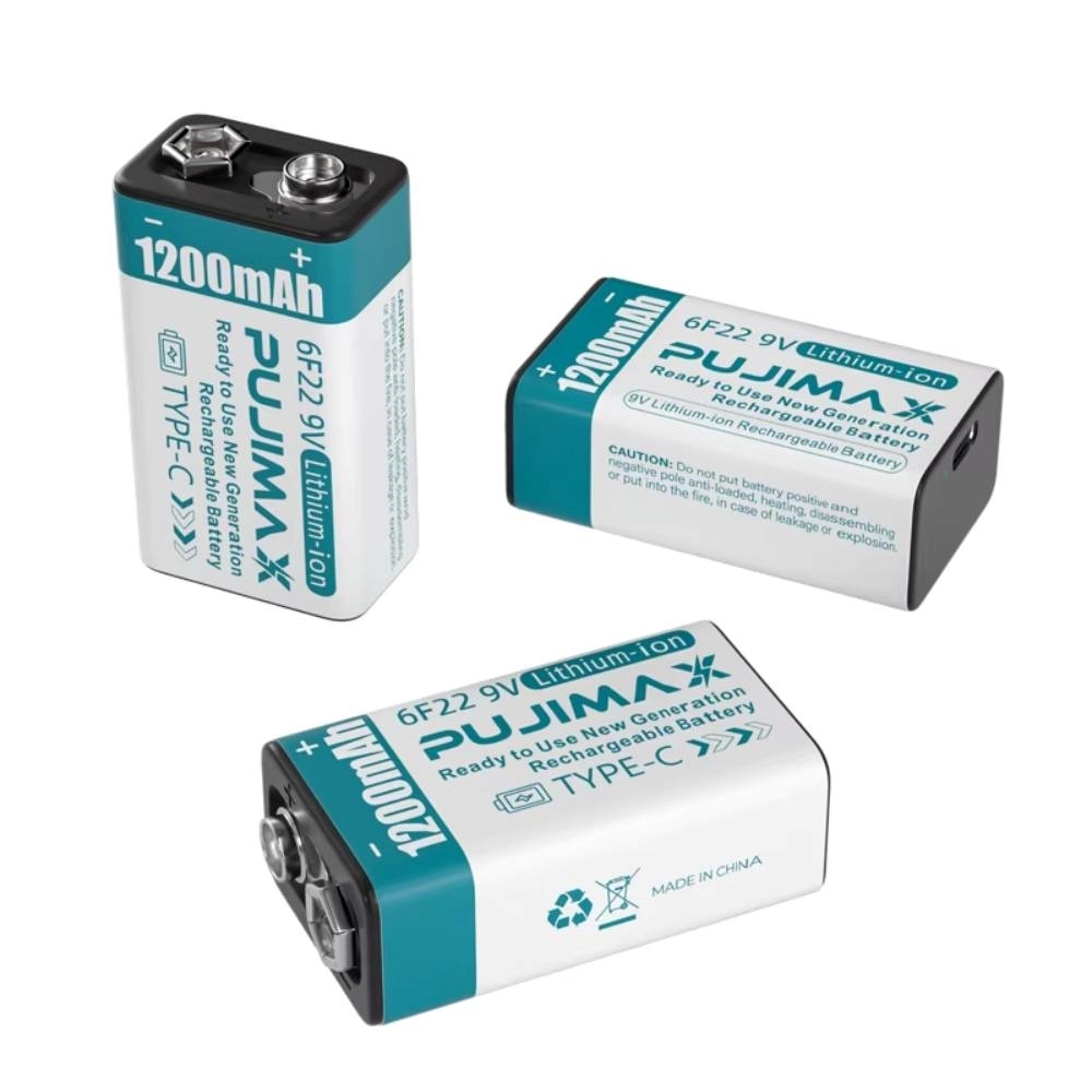 PUJIMAX 6F22 9V Lithium-ion Επαναφορτιζόμενη μπαταρία με TYPE-C θυρά Φορτισή 1200 mAh (1τμχ)