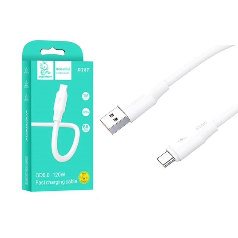 Vdenmenv D28T 120W Καλώδιο φόρτισης Usb-A Σε Type-C (1M) – Λευκό