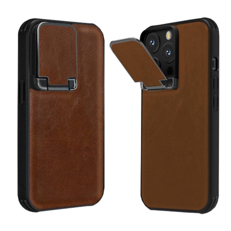 PIBLUE PL70 Business leather anti-fall clamshell lens phone case For Apple iPhone 16 Pro - Χρώμα: Καφέ
