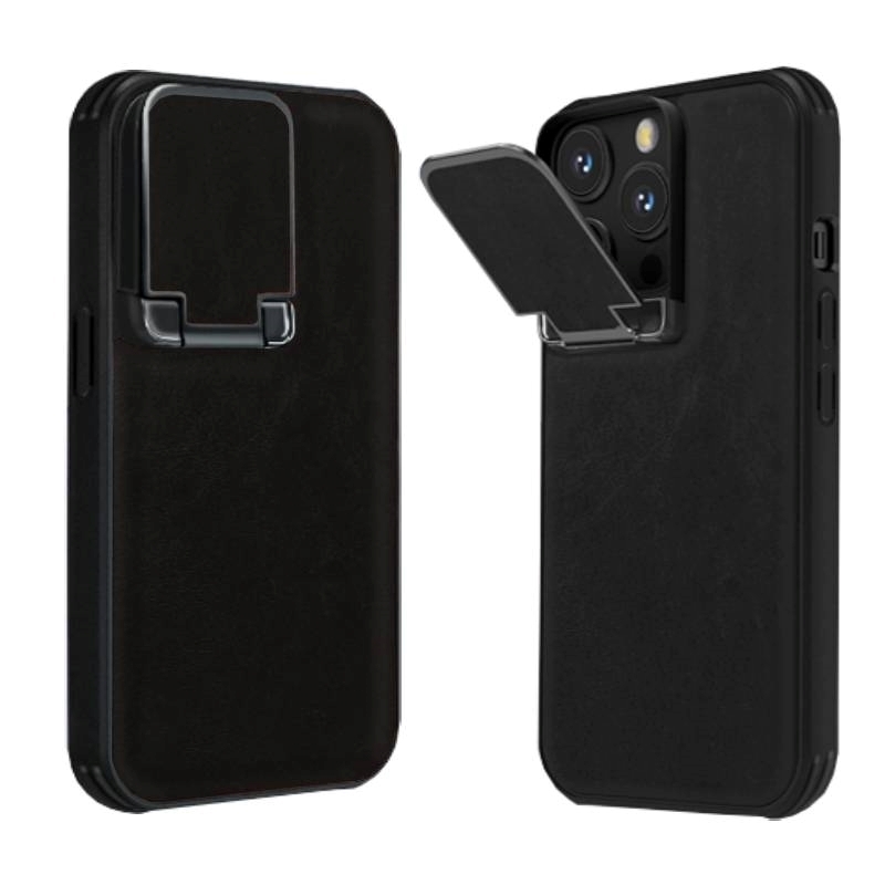 PIBLUE PL70 Business leather anti-fall clamshell lens phone case For Apple iPhone 16 Pro - Χρώμα: Μαύρο